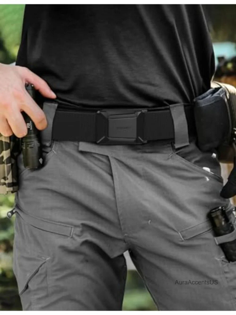 Men's Quick Release Tactical Belt, Stretch Nylon Web with Ratchet Buckle